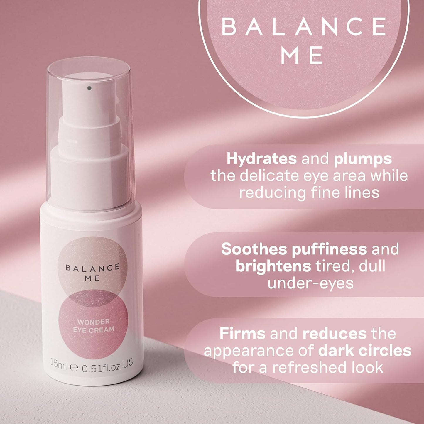 Balance Me Wonder Eye Cream, With Hyaluronic Acid, Reduces Dark Circles & Puffiness, Anti-Ageing & Hydrating Eye Gel, For All Skin Types, 100% Natural, Vegan & Cruelty Free Made In UK, 0.5 Fl Oz