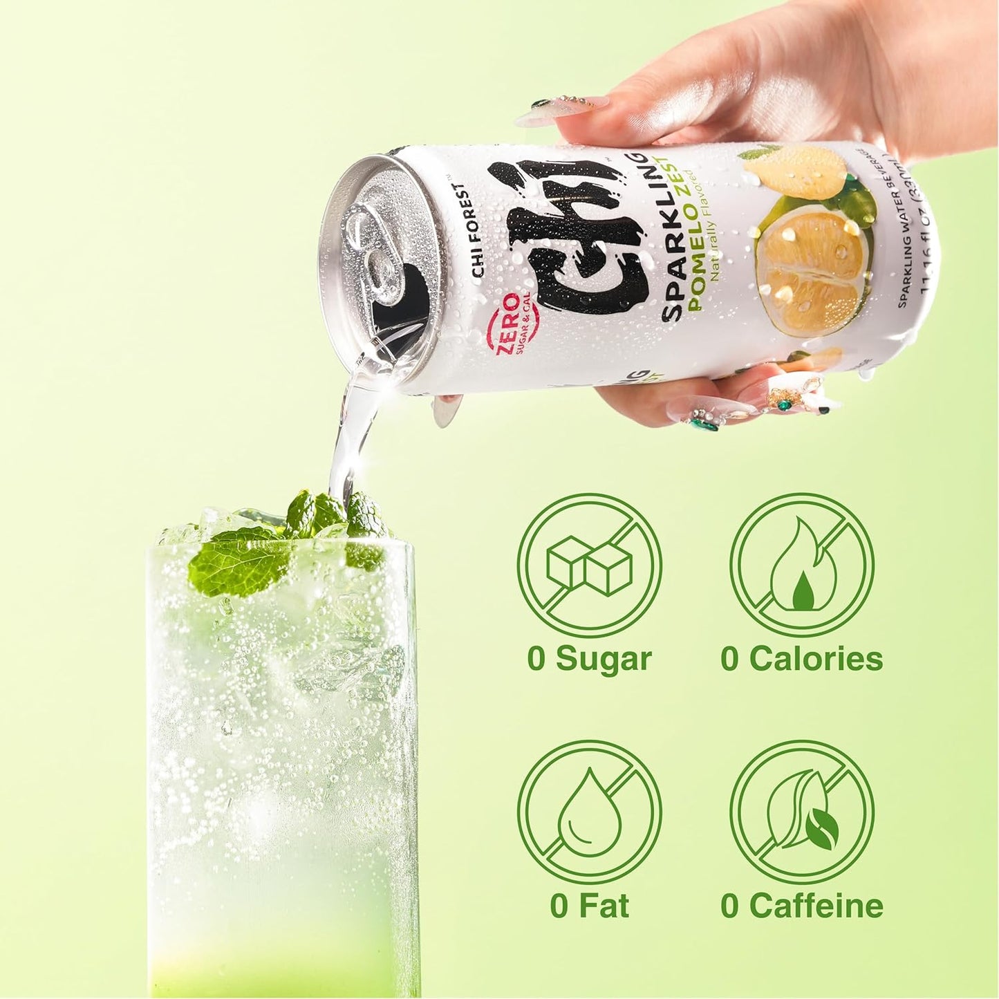 CHI FOREST Pomelo Sparkling Water Beverage, Zero Sugar Drinks, Zero Artificial Flavor, 11.16 fl oz Cans (Pack of 24)