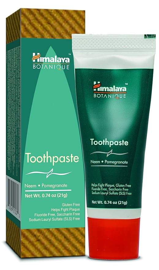 Himalaya Botanique Neem & Pomegranate Travel Toothpaste, Mint Flavor - Travel Size Fluoride Free Toothpaste Fights Plaque & for Fresh Breath - Vegan, Gluten Free, No SLS, 0.74 oz (Pack of 20)