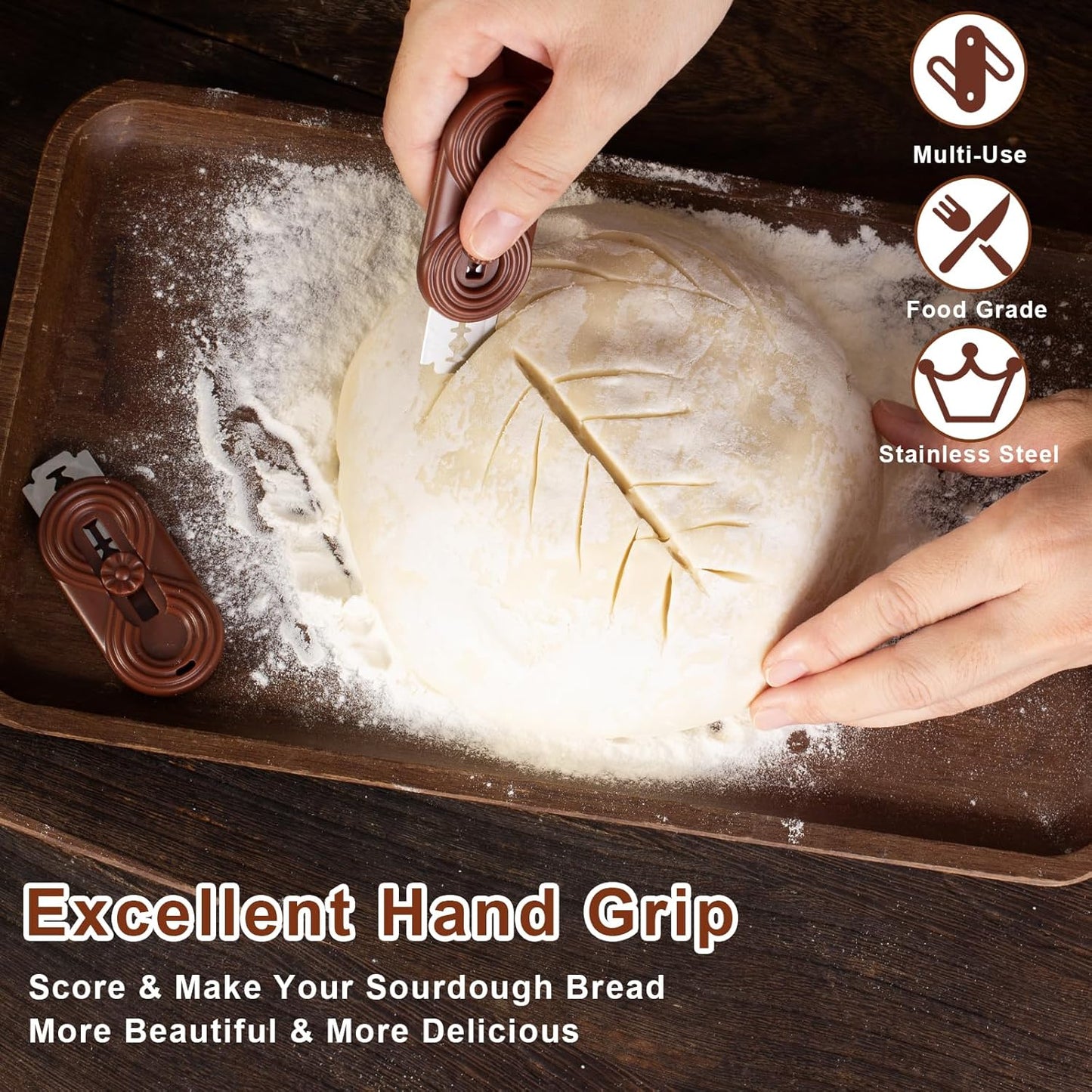 Bread Lame Upgraded Extractable Lame Bread Tool& Anti-Slip Handle with Long Retractable Razor Magnetic Reusable Dough Scoring Tool, Sourdough Scoring tool （Bread Making 5 Razor Blades）