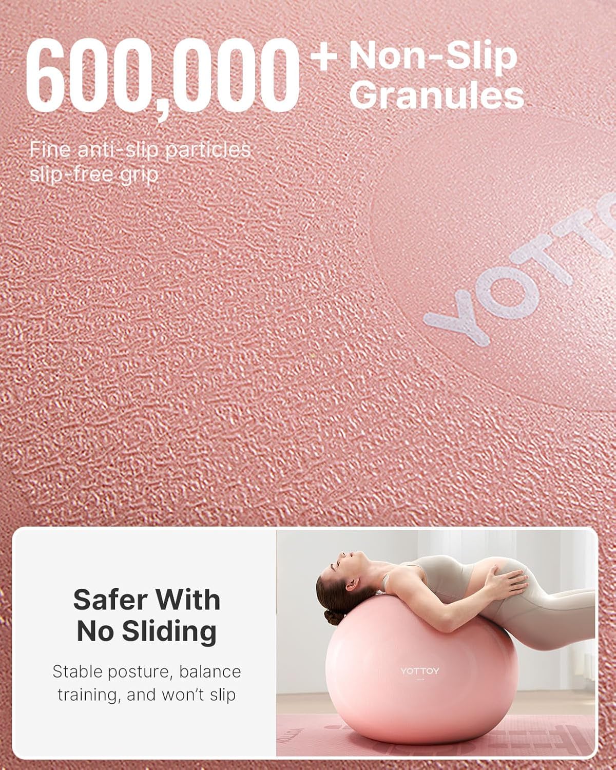 Anti-Burst Exercise Ball for Working Out, Yoga & Pregnancy, Extra Thick Workout Ball for Physical Therapy & Fitness (Pink)