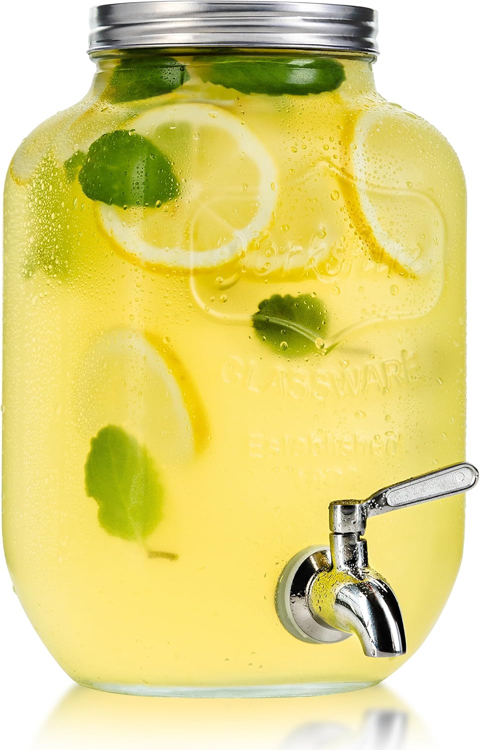 Dual Gallon Glass Beverage Dispensers with Metal Stand and Stainless Steel Spigots – Classic Mason Jar Design for Cold Drinks, Iced Tea, and Kombucha