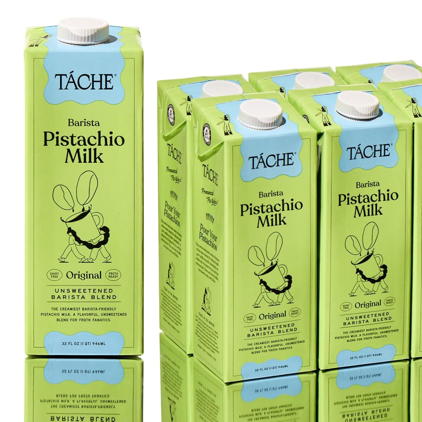 Táche Unsweetened Barista Pistachio Milk, Plant-Based Pistachio Creamer for Coffee and Lattes, Frothy, Vegan Pistachio Cream with No Added Oil, Dairy-Free Milk Alternative, (32oz, 6-Pack)