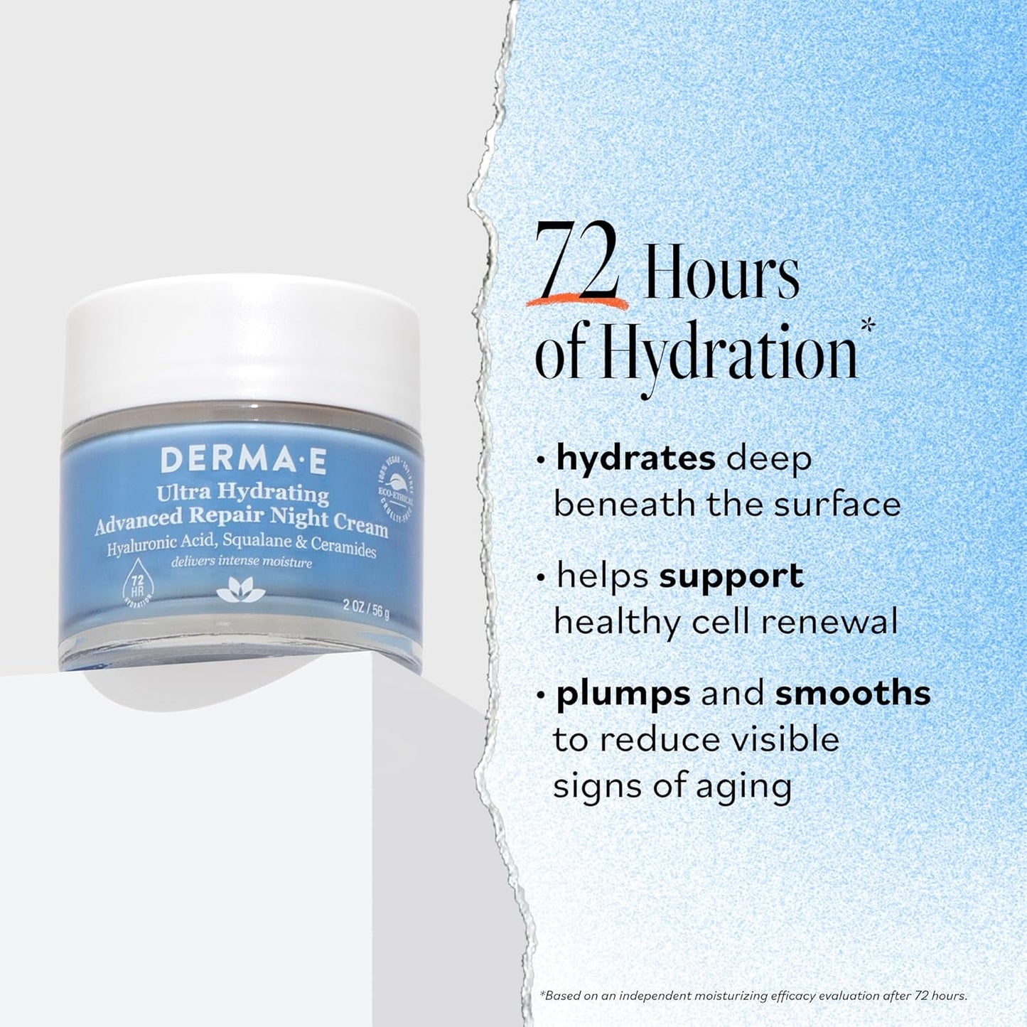 Derma E Ultra Hydrating Night Cream, Advanced Repair Overnight Face Moisturizer with Hyaluronic Acid to Replenish, Smooth and Nourish Skincare , 2 oz