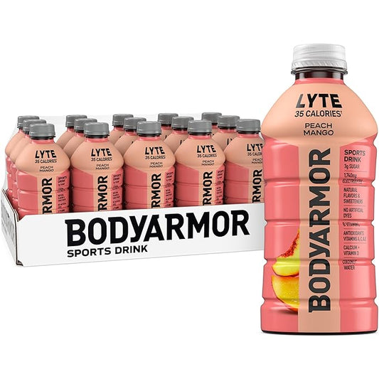 BODYARMOR LYTE Sports Drink Low-Calorie Sports Beverage, Peach Mango, Coconut Water Hydration, Potassium-Packed Electrolytes, Perfect For Athletes, 28 Fl Oz (Pack of 15)