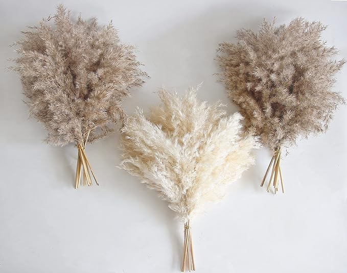 30 PCS Boho Decor, Fluffy Pompas Grass, Natural Dry Pampas Grass Small, Short Pampass Bulk for Boho Room Decor, Coffee Table Decor (17 inch )