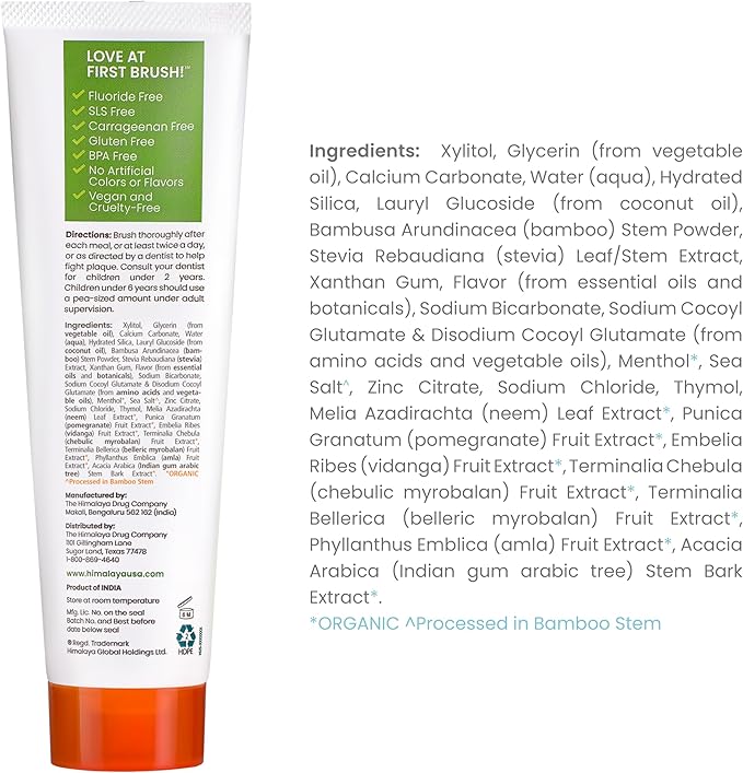 Himalaya Botanique Whitening Antiplaque Toothpaste with Bamboo + Sea Salt, Fluoride Free, for Gentle Whitening, 4 oz, 2 Pack