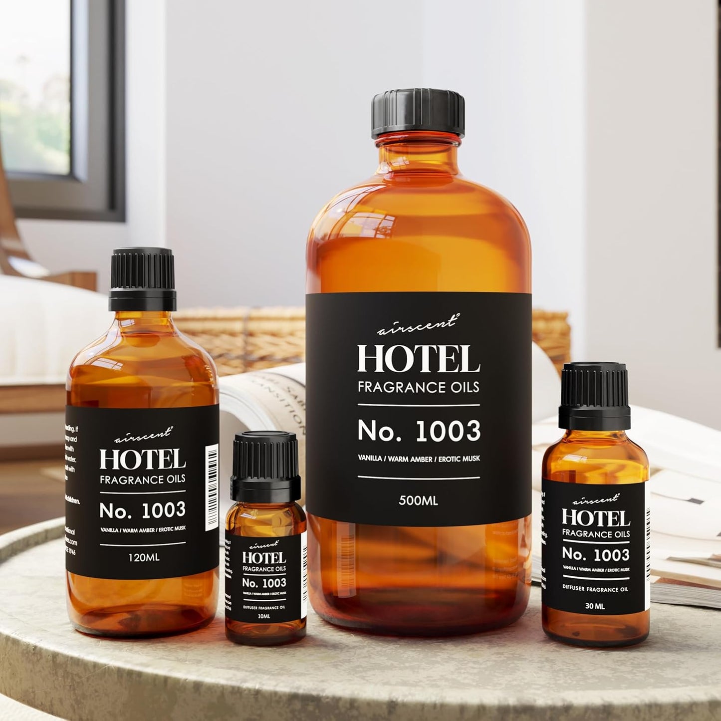 AirScent Hotel Diffuser Oil No. 1003 Inspired by The Asian Garden Las Vegas Hotel Scent - Premium Fragrance Oil for Ultrasonic and Waterless Diffusers and Crafting - 10 mL, 34 fl oz Glass Bottle