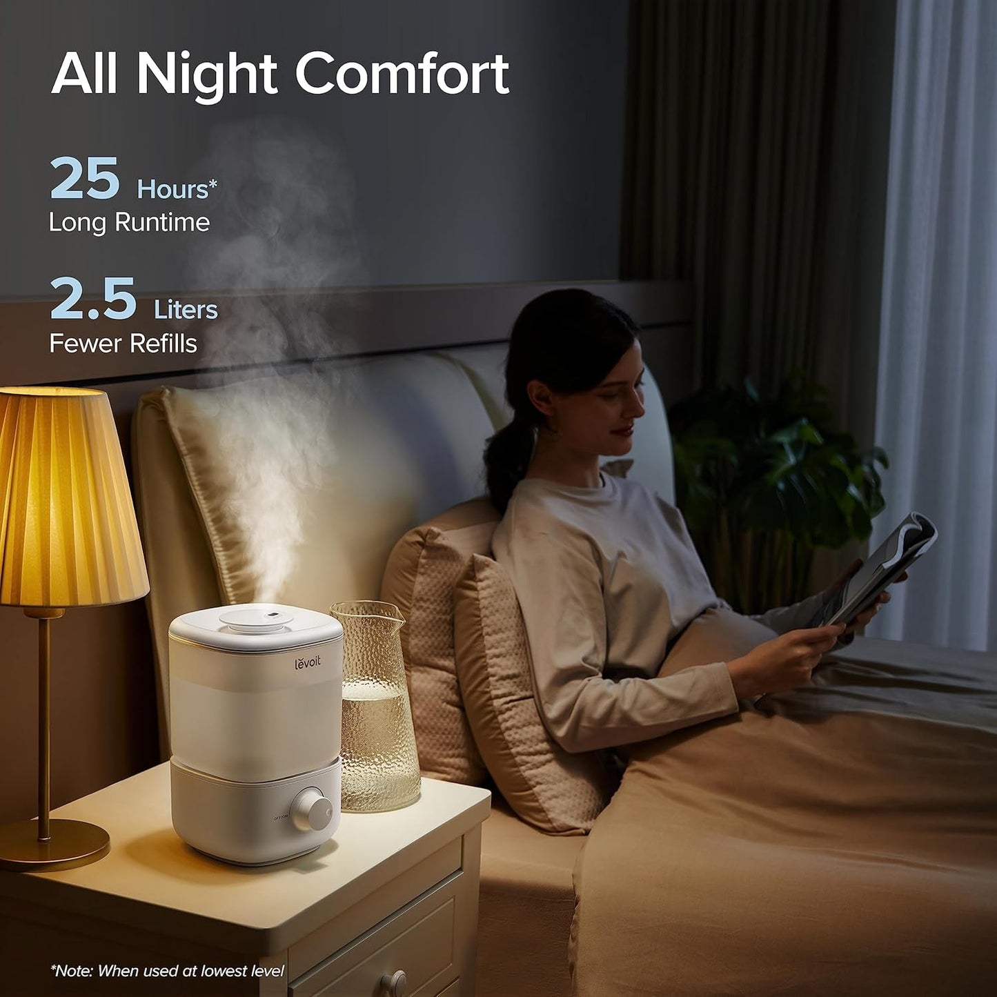 LEVOIT Top Fill Humidifiers for Bedroom, 2.5L Tank for Large Room, Easy to Fill & Clean, 28dB Quiet Cool Mist Air Humidifier for Home Baby Nursery & Plants, Auto Shut-off and BPA-Free for Safety, 25H