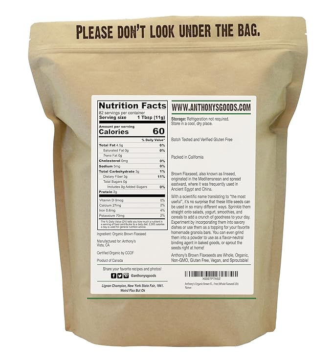 Anthony's Organic Brown Whole Flaxseed, 2 lb, Batch Tested and Gluten Free, Raw, Non GMO, Sproutable, Keto Friendly