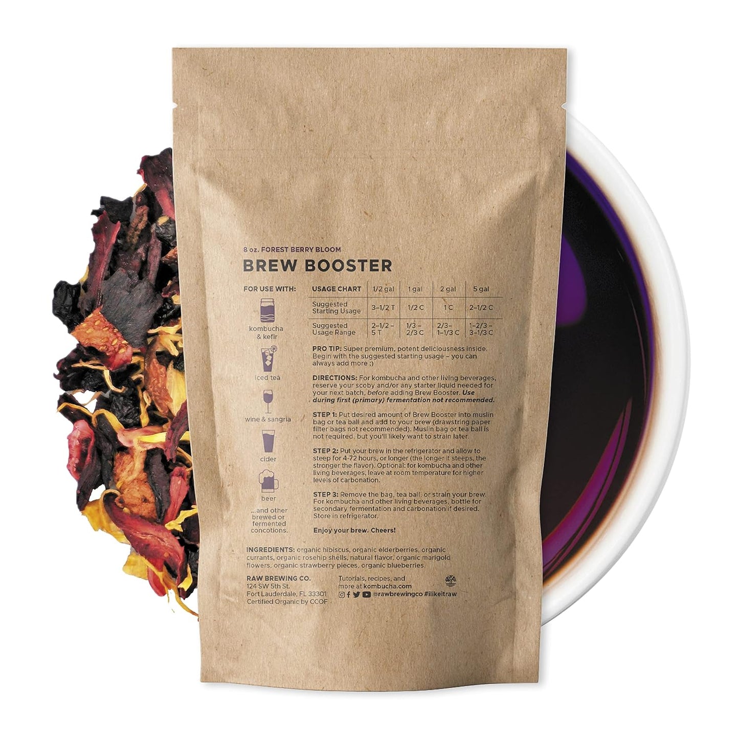 Forest Berry Bloom BREW BOOSTER - Super Premium Elderberry, Currant, Blueberry Blend w/ Hibiscus for Making Store Quality Kombucha, Flavored Iced Tea, Sangria, and More - All Natural, Loose Leaf, Caffeine Free, No Artificial Flavors (8 ounce)