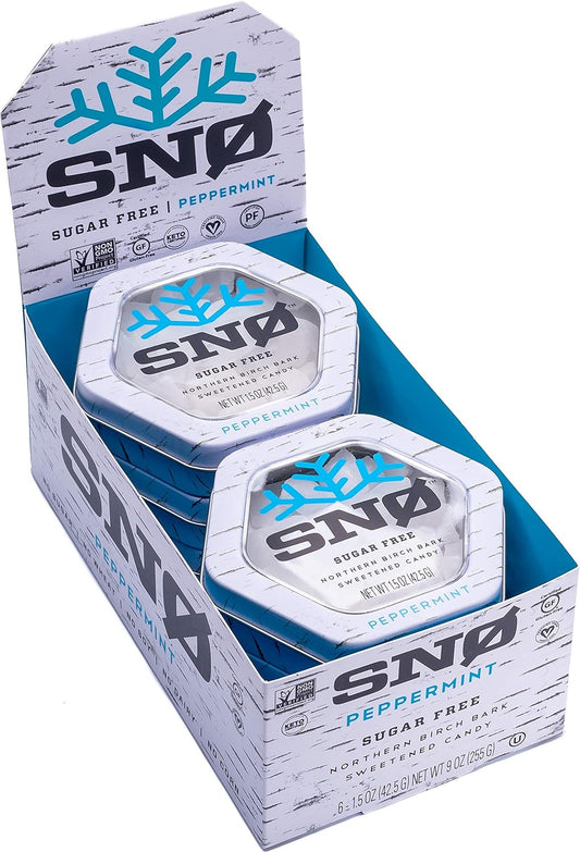 Peppermint KETO Xylitol Candy Chips (6-Pack) - SNØ 1.5oz Tin - Sugar-Free Candy With Only 2 Ingredients | Low Carbs, Diabetic-Friendly, Non-GMO, Vegan, GF & Kosher | Purest candy in the world