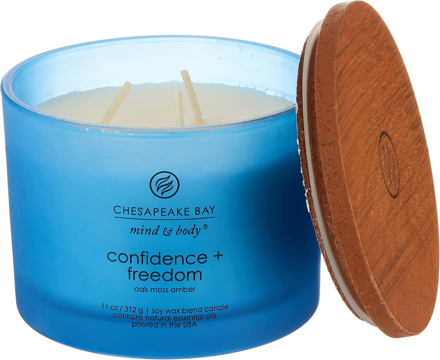 Chesapeake Bay Candle Scented Candle, Confidence + Freedom (Oak Moss Amber), 3-Wick Coffee Table Jar, Blue, Home Décor