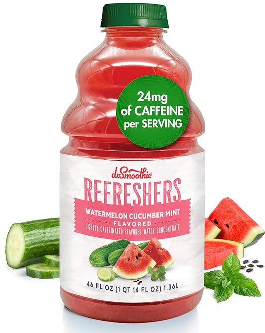 Dr. Smoothie Refreshers Watermelon Cucumber Mint – Made with Real Fruit Juice – Drink Concentrate, No Artificial Colors, Shelf-Stable – Lightly Caffeinated with Green Coffee Extract (46 oz Bottle)