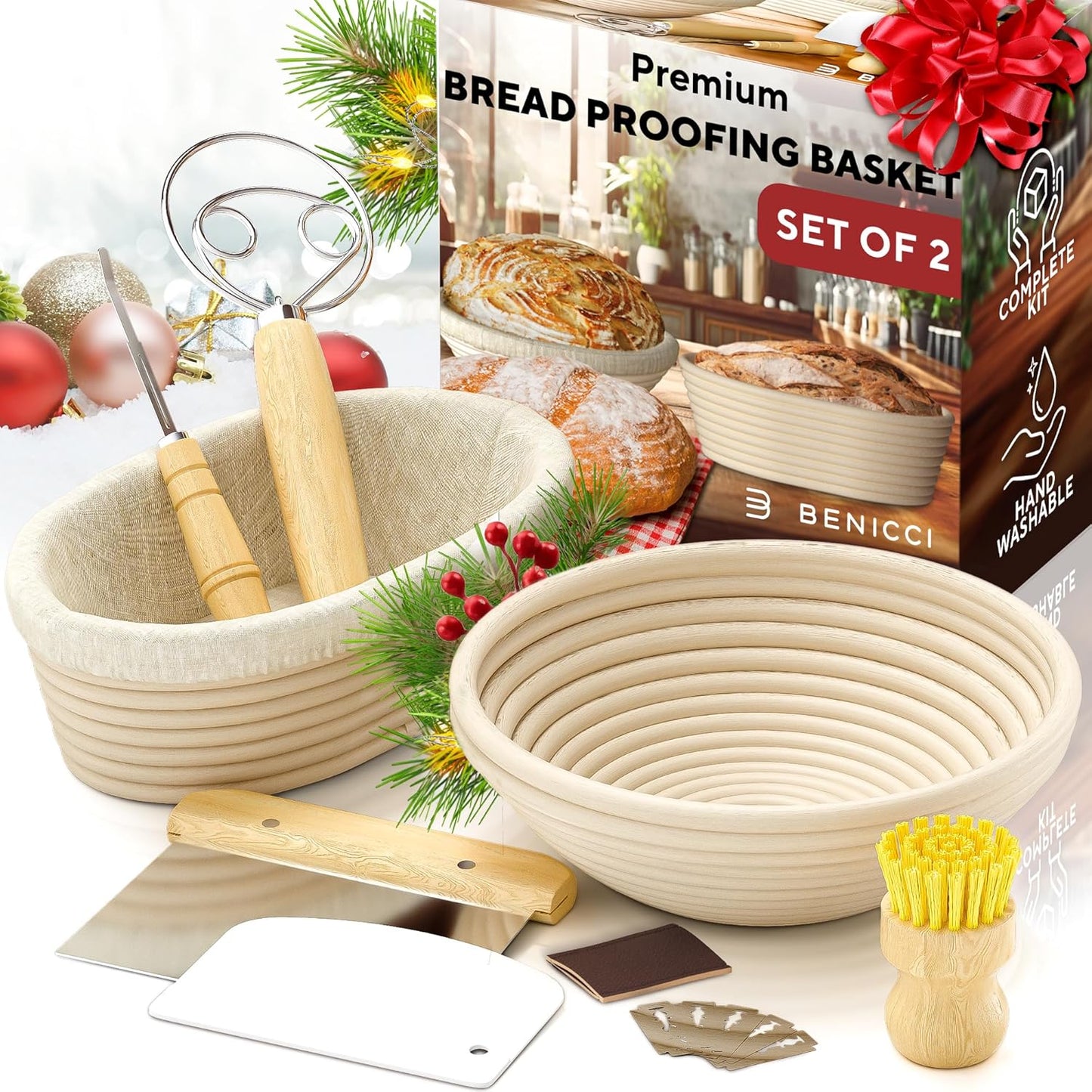 Complete Bread Proofing Baskets Set - Premium Quality Kit for Sourdough Bread Making - Includes 9" & 10" Banneton Basket w/All Needed Bread Baking Supplies - Perfect Tools for Baking Enthusiasts