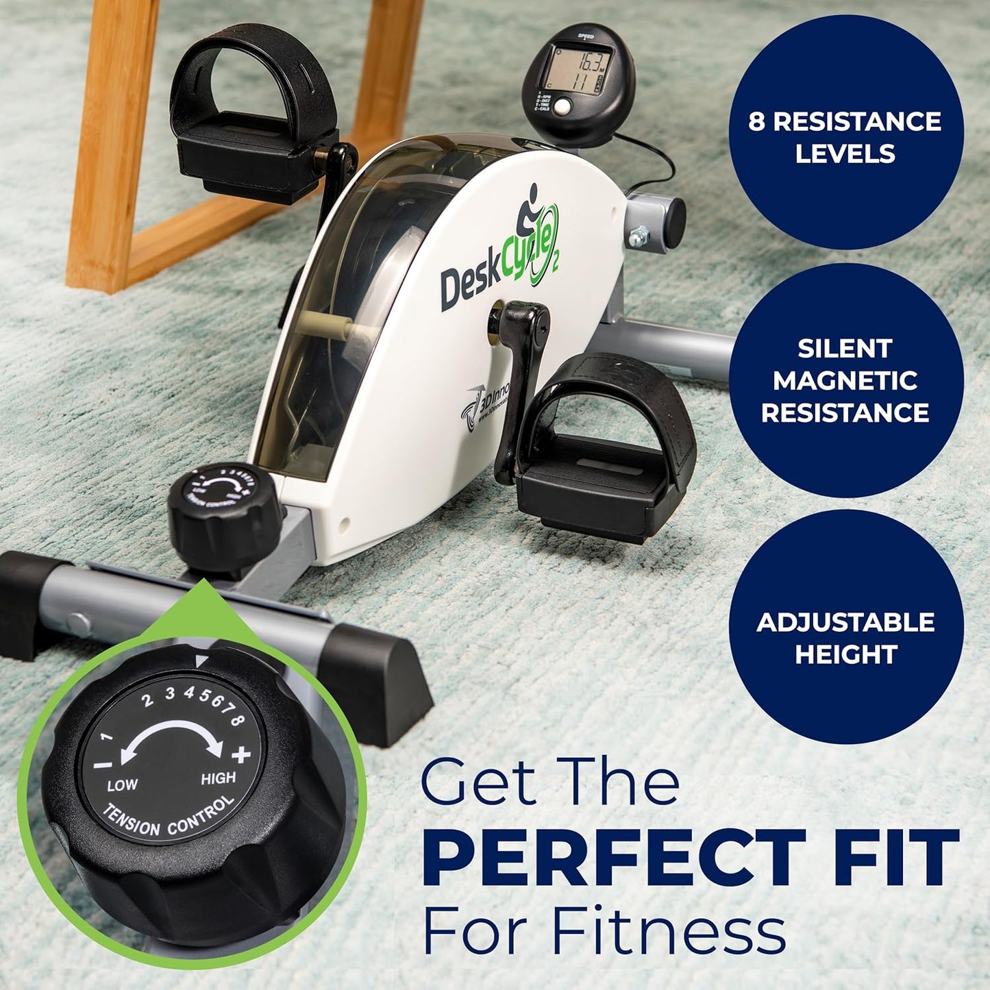 DeskCycle Under Desk Bike Pedal Exerciser - Stationary Bikes for Home & Office - Standard and Adjustable Height Versions