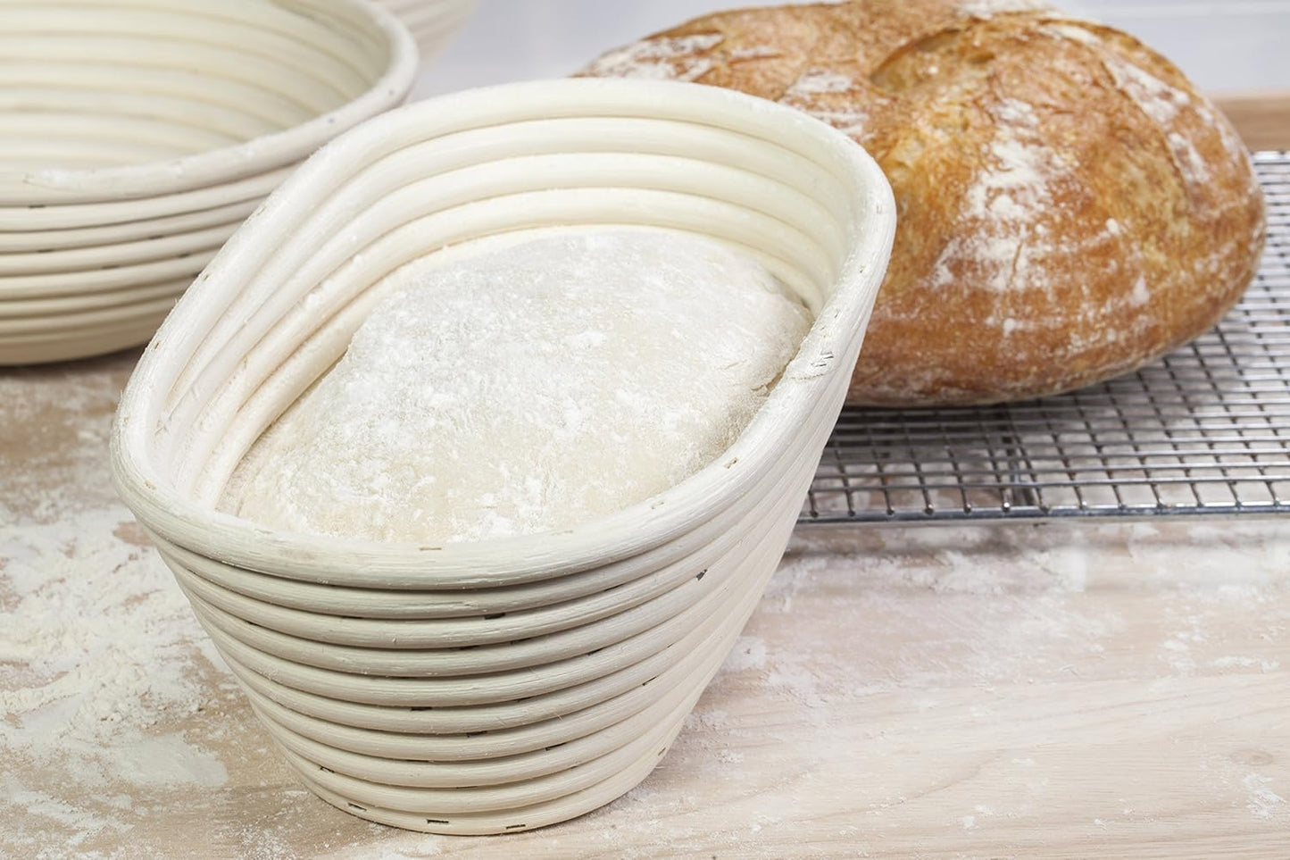 Saint Germain Bakery Premium Round Bread Banneton Basket with Liner - Perfect Brotform Proofing Basket for Making Beautiful Bread (10 inch Oval)