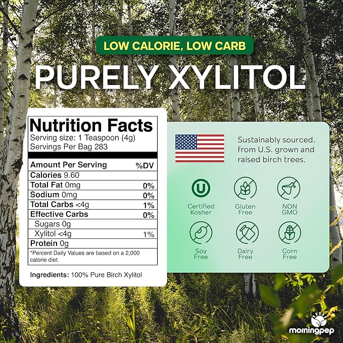 Morning Pep Pure Birch Xylitol (Keto Diet Friendly) Sweetener with no aftertaste 2.5 LBs (Not From Corn) NON GMO KOSHER GLUTEN FREE PRODUCT OF USA. 40 OZ