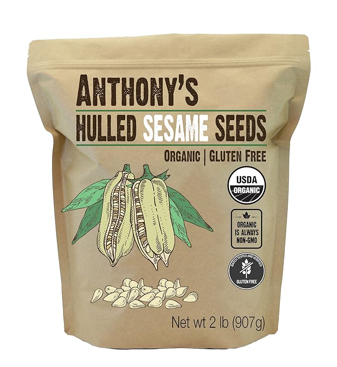 Anthony's Organic Hulled Sesame Seeds, 2 lb, White, Raw, Gluten Free, Non GMO, Keto Friendly