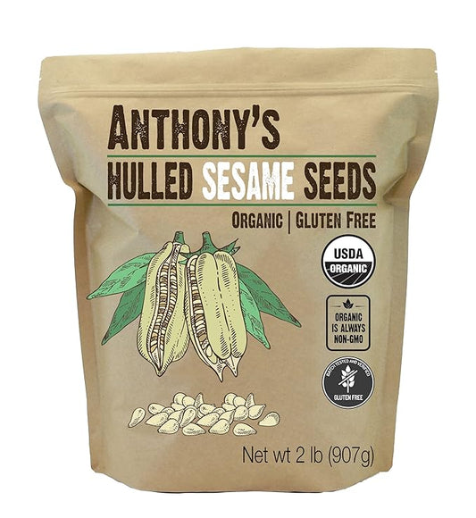Anthony's Organic Hulled Sesame Seeds, 2 lb, White, Raw, Gluten Free, Non GMO, Keto Friendly