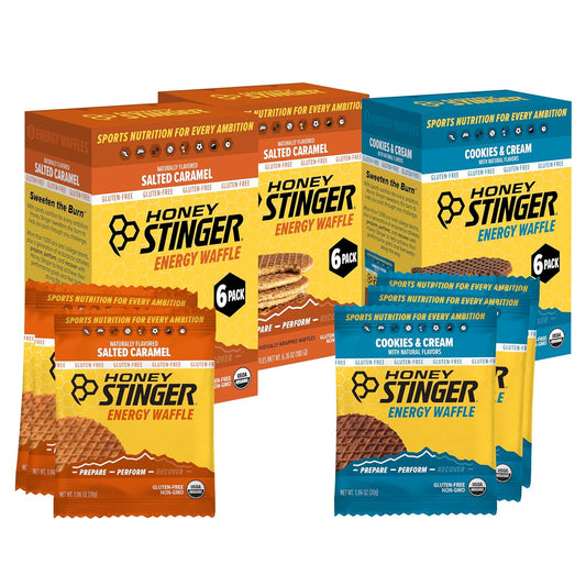 Honey Stinger Organic & Gluten Free Energy Waffle Variety Pack, 12 Salted Caramel and 6 Cookies & Cream Waffles, Nutritious Stroopwafel Snack for Exercise, Endurance and Performance