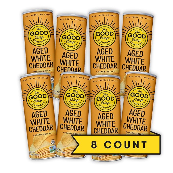 The Good Crisp Company, Aged White Cheddar, Gluten Free Potato Chips (5.6 Ounce Canisters, Pack of 8), Non-GMO, Allergen Friendly, Potato Chip Snack Pack, Gluten Free Snacks