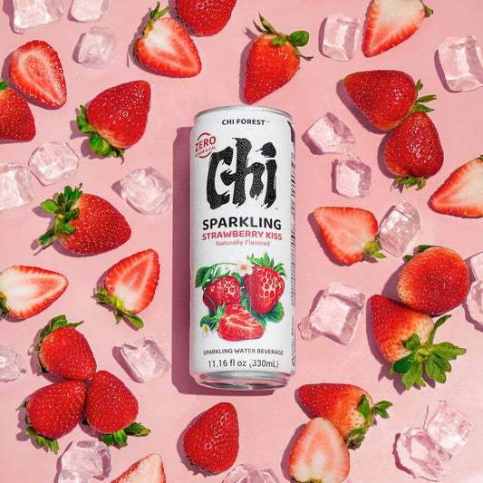 CHI FOREST Strawberry Sparkling Water Beverage, Zero Sugar Drinks, Zero Artificial Flavor, 11.16 fl oz Cans (Pack of 24)