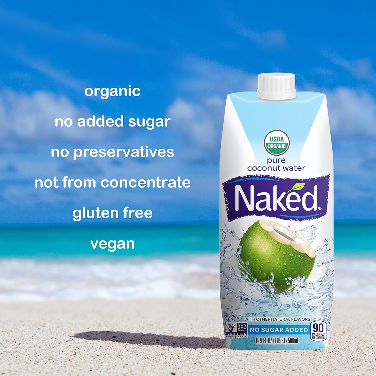 Naked Juice 100% Organic Pure Coconut Water, USDA Organic Certified, NON GMO Project Verified, 16.9 Ounce(Pack of 12)