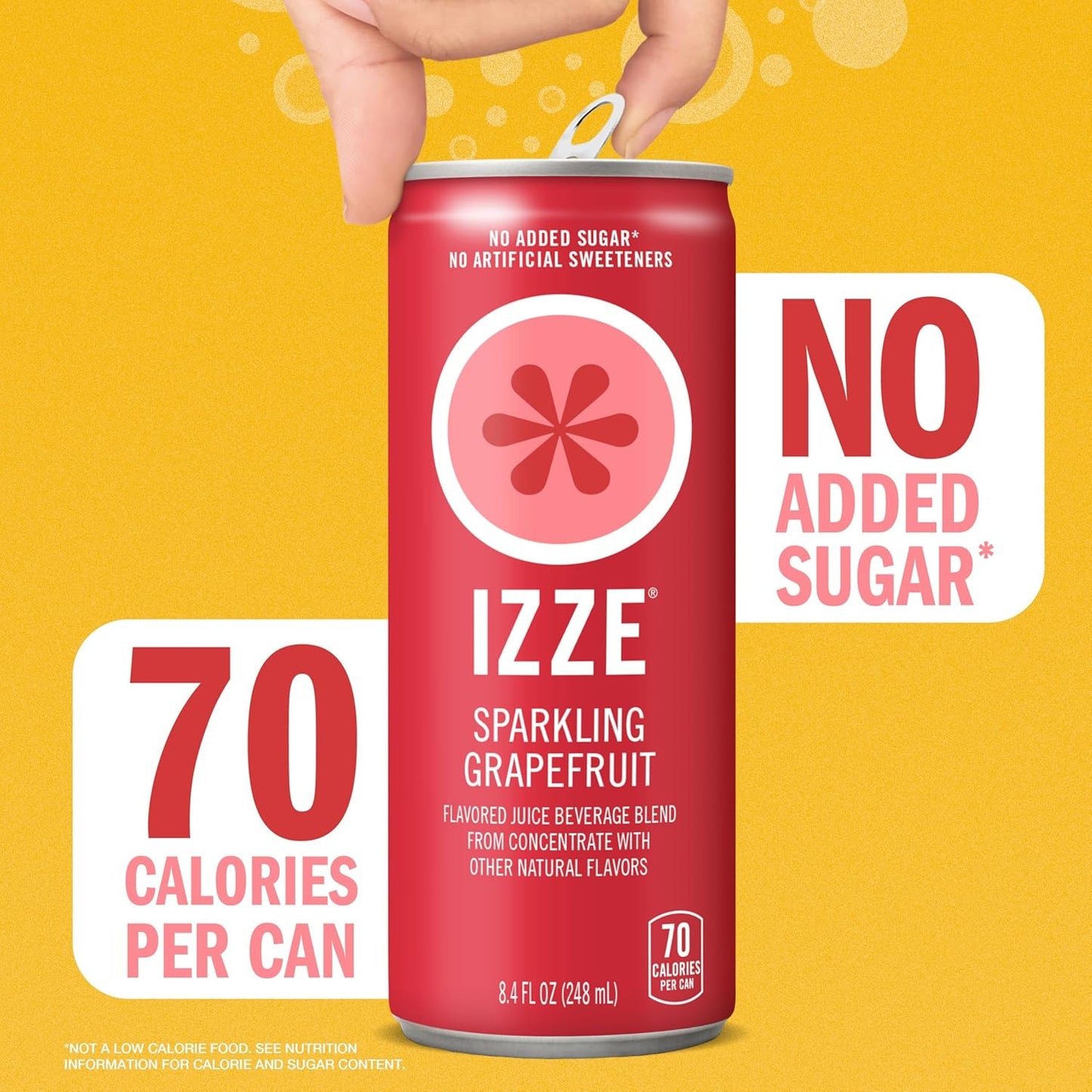 IZZE Sparkling Water Juice Beverage Blend, Grapefruit, No Sugar Added, 8.4 FL OZ, 24 Cans