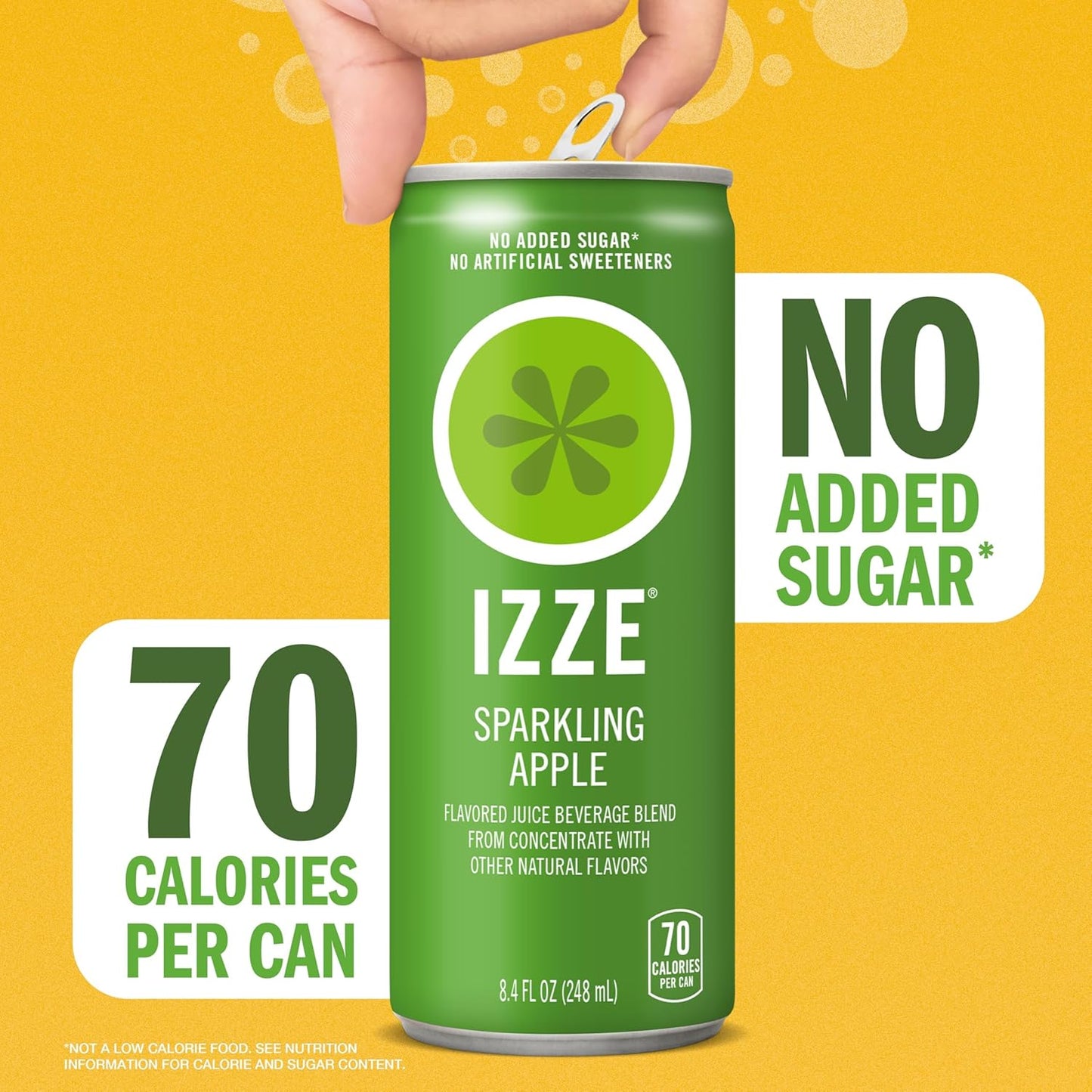IZZE Sparkling Water Juice Beverage Blend, Apple, No Sugar Added, 8.4 FL OZ, 24 Cans