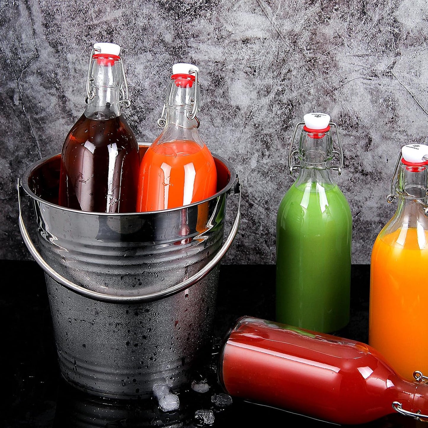 16oz Swing Top Bottles -Glass Beer Bottle with Airtight Rubber Seal Flip Caps for Home Brewing Kombucha,Beverages,Oil,Vinegar,Water,Soda,Kefir (6 Pack) (16 Oz- Set 6)