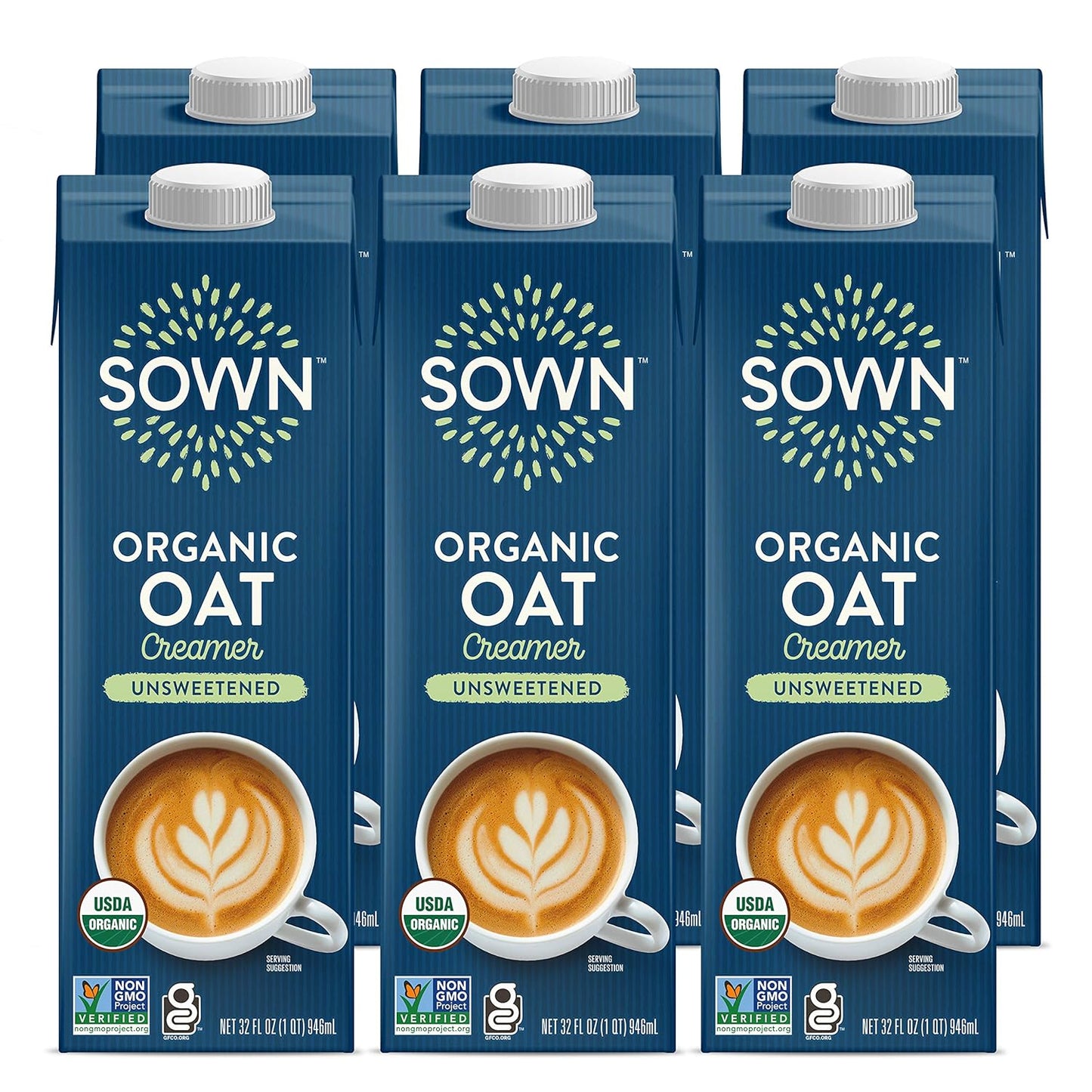 SOWN Organic Oat Creamer Unsweetened - Barista Oat Milk Non Dairy Coffee Creamer - Plant Based, Dairy-Free, Vegan, 0g Added Sugar, Gluten-Free, Non-GMO, Shelf Stable - 32oz (Pack of 6)
