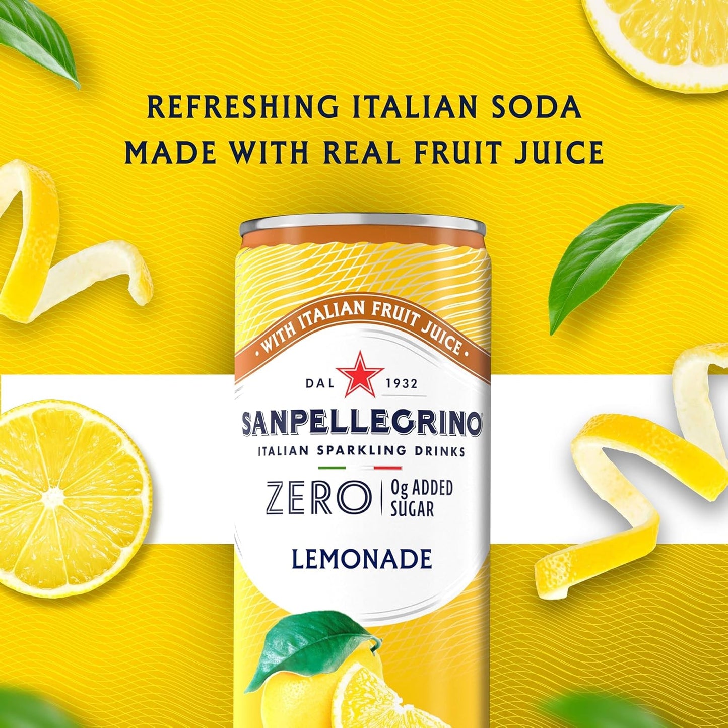 Sanpellegrino Zero Grams Added Sugar Lemonade Italian Sparkling Drink, 24-Pack Of 11.15 Fl Oz Cans, Sanpellegrino Italian Sparkling Drinks, Low-Calorie Sparkling Juice Beverages