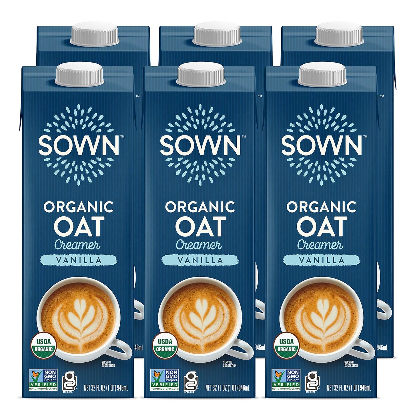 SOWN Organic Oat Creamer Vanilla - Barista Oat Milk Non Dairy Coffee Creamer - Plant Based, Dairy-Free, Vegan, Gluten-Free, Non-GMO, Shelf Stable - 32oz (Pack of 6)