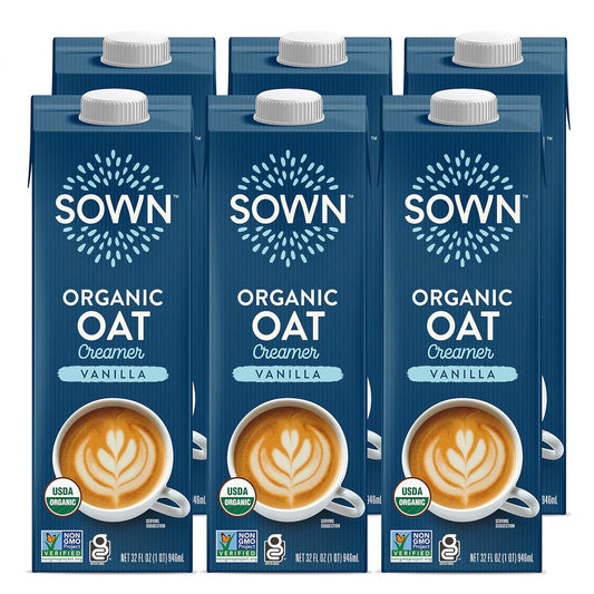SOWN Organic Oat Creamer Vanilla - Barista Oat Milk Non Dairy Coffee Creamer - Plant Based, Dairy-Free, Vegan, Gluten-Free, Non-GMO, Shelf Stable - 32oz (Pack of 6)