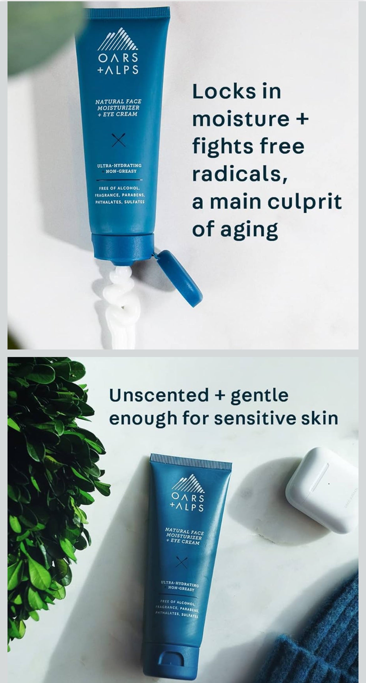 Oars + Alps Face Moisturizer and Eye Cream for Men, Hydrates Skin with Shea Butter and Jojoba Oil, Anti Aging, Vegan and Gluten Free