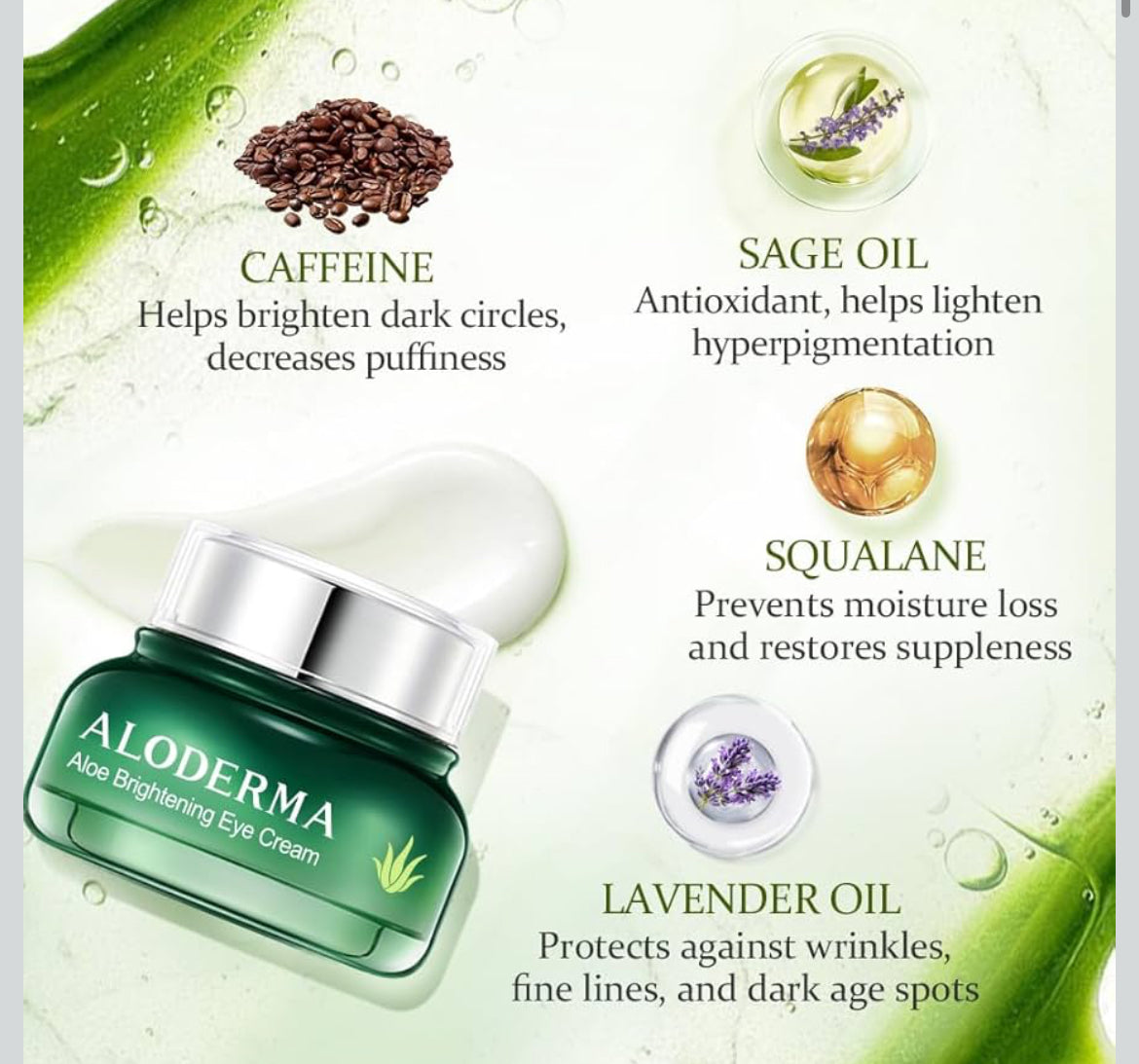 Aloderma Brightening Eye Cream with Organic Aloe Vera - Hydrating Daily Eye Cream for Dark Circles & Puffiness with Caffeine & Sage Oil - Day & Night Eye Cream for Puffy Eyes & Fine Lines, 25g/0.9oz