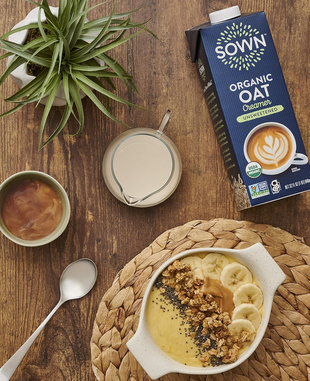 SOWN Organic Oat Creamer Unsweetened - Barista Oat Milk Non Dairy Coffee Creamer - Plant Based, Dairy-Free, Vegan, 0g Added Sugar, Gluten-Free, Non-GMO, Shelf Stable - 32oz (Pack of 6)