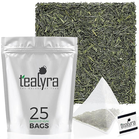 Tealyra - 25 Bags - Gyokuro Kokyu Premium - Japanese Green Loose Leaf Tea - Pyramids Style Sachets - Good Priced for High Grade Japanese Tea