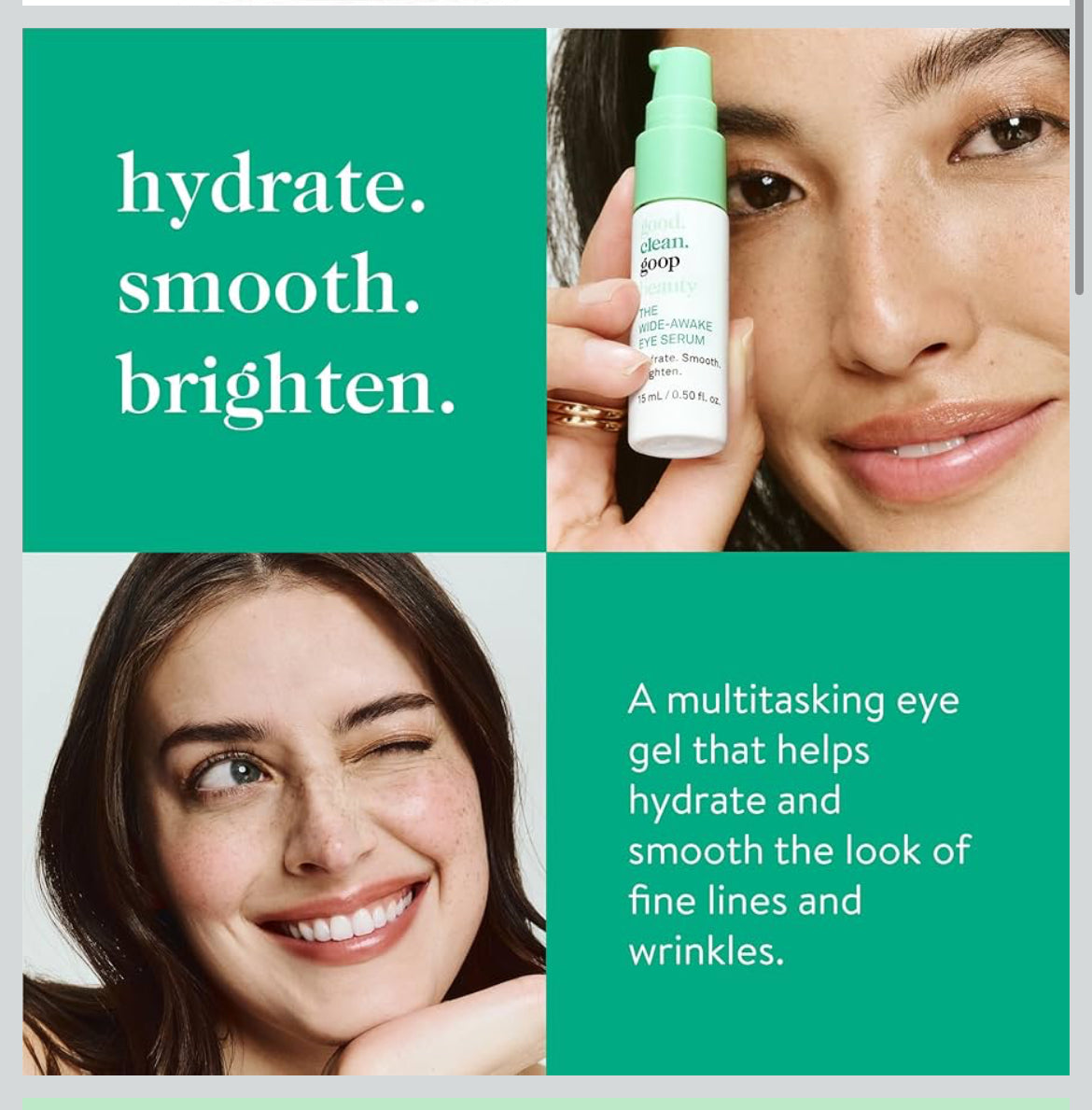 good.clean.goop beauty The Wide-Awake Eye Serum | Gel Serum to Reduce Fine Lines | Peptides, Astaxanthin & Reishi Mushroom Extract | Caffeine Eye Serum for Puffy Eyes & Dark Circles | Vegan | 0.5 oz