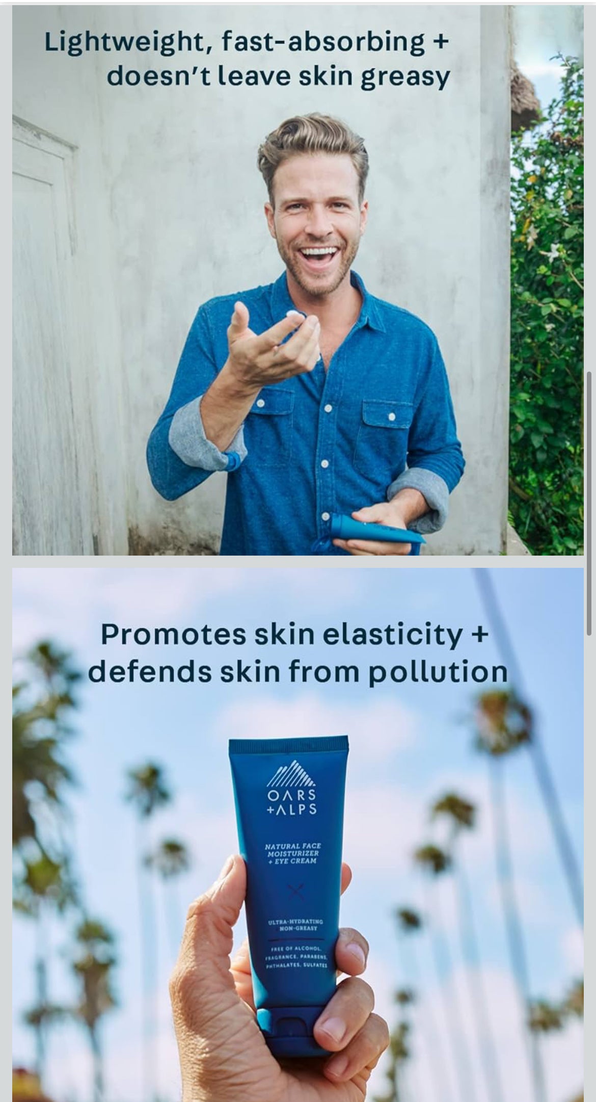 Oars + Alps Face Moisturizer and Eye Cream for Men, Hydrates Skin with Shea Butter and Jojoba Oil, Anti Aging, Vegan and Gluten Free