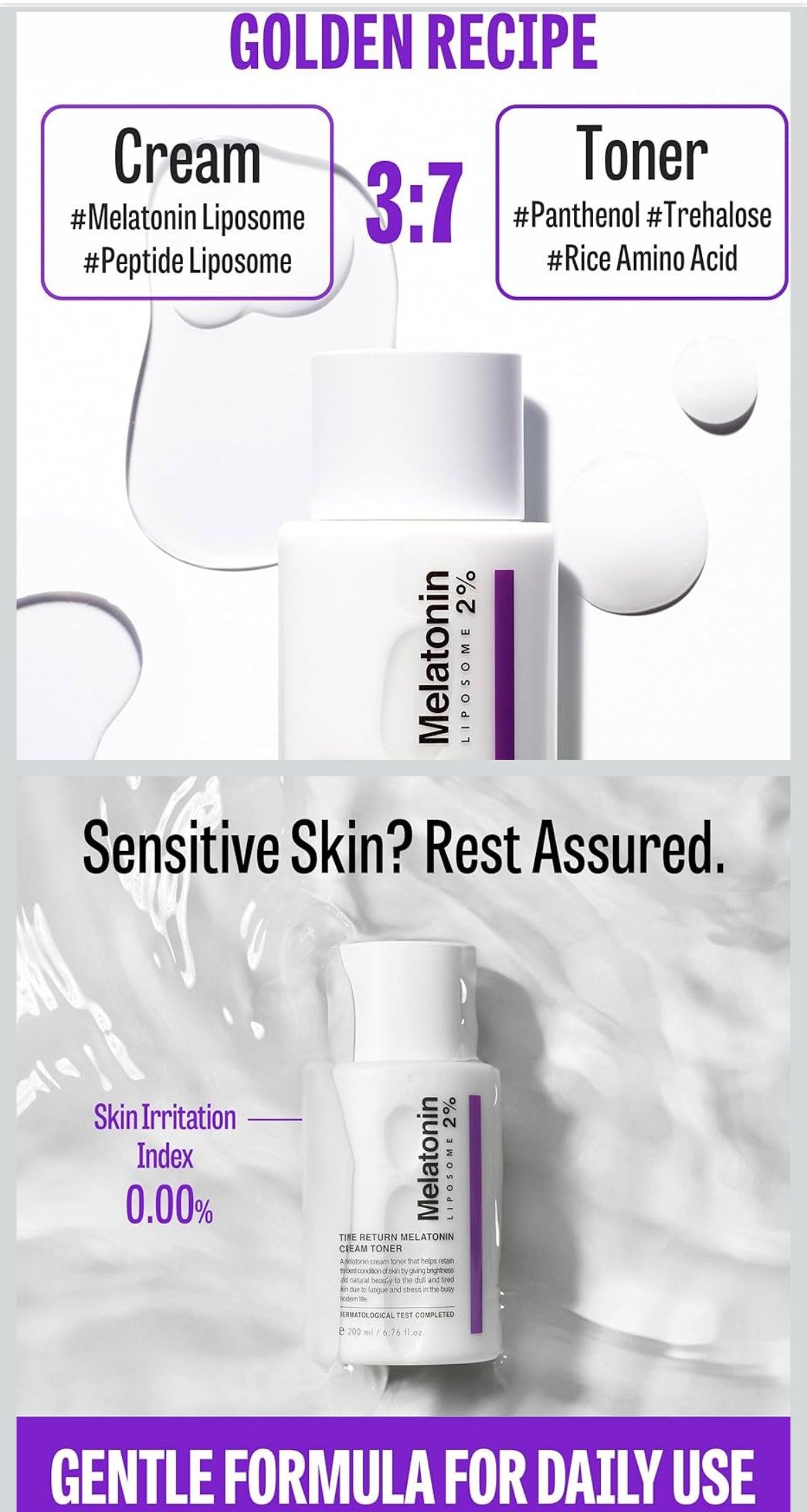 Time Return Melatonin Cream Toner | Highly Moisturizing Facial Toner for Sensitive Skin | Clarifying & Calming Toner for Face | Hydrating Toner for Face | Toner Cream Skin Toner (6.76 fl oz)