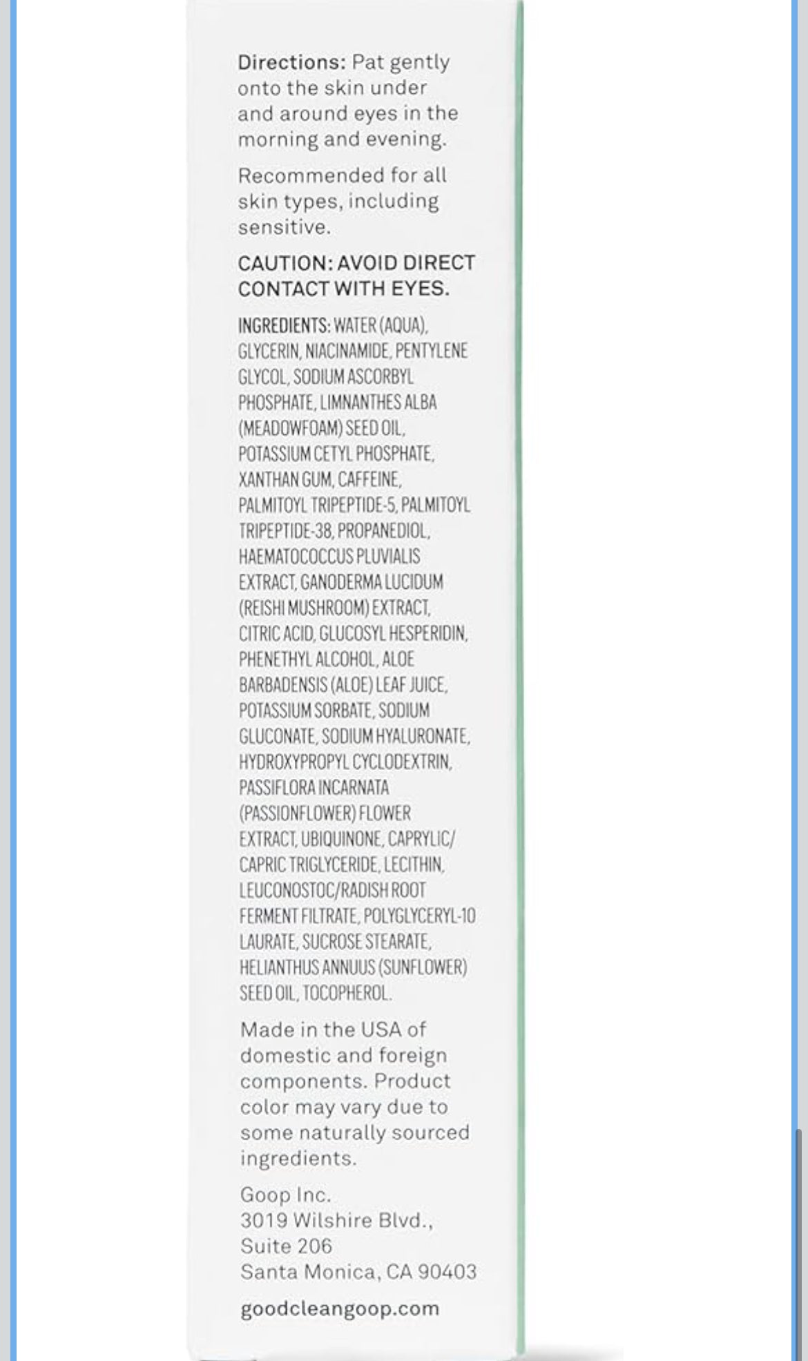 good.clean.goop beauty The Wide-Awake Eye Serum | Gel Serum to Reduce Fine Lines | Peptides, Astaxanthin & Reishi Mushroom Extract | Caffeine Eye Serum for Puffy Eyes & Dark Circles | Vegan | 0.5 oz