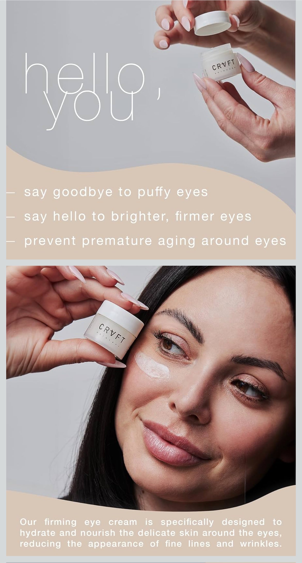 CRVFT Under Eye Cream | Brighten Dark Circles/Reduce the Appearance of Puffy Eyes | Peppermint Scented w/Caffeine | 30-Day Supply [.25 ounces]