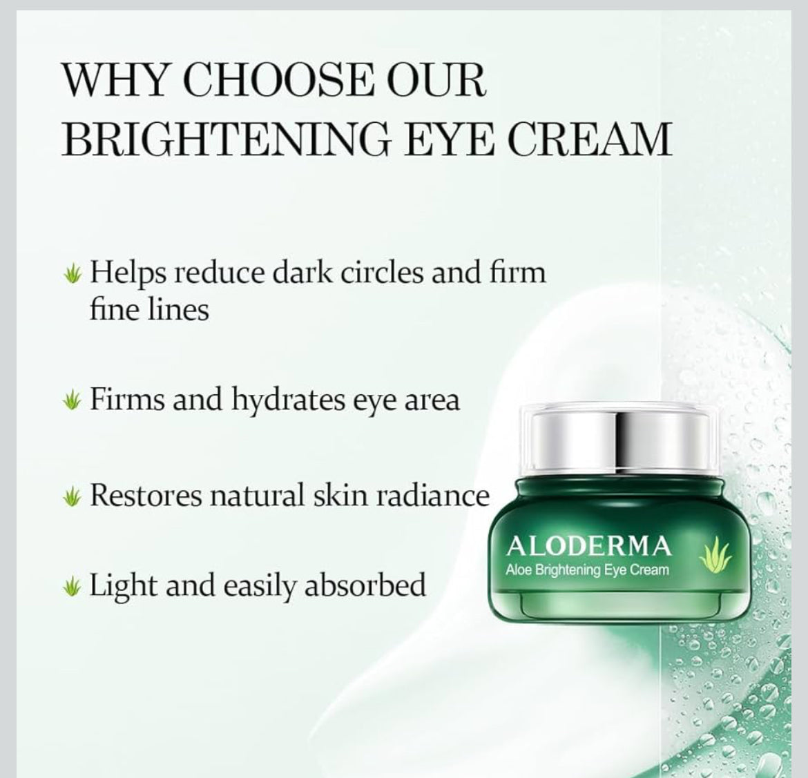 Aloderma Brightening Eye Cream with Organic Aloe Vera - Hydrating Daily Eye Cream for Dark Circles & Puffiness with Caffeine & Sage Oil - Day & Night Eye Cream for Puffy Eyes & Fine Lines, 25g/0.9oz