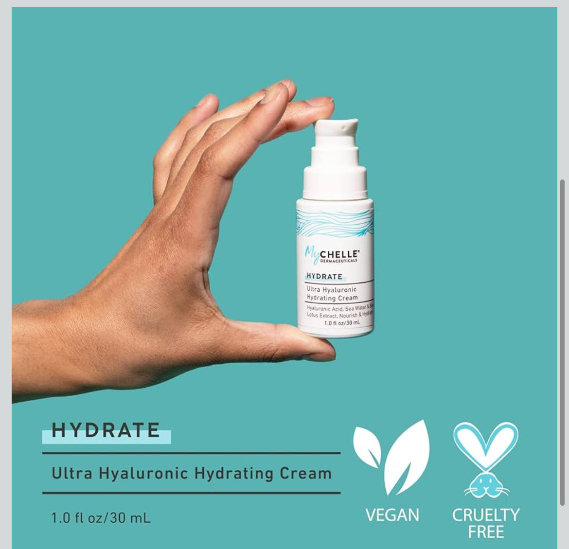 MyChelle Dermaceuticals Ultra Hyaluronic Hydrating Cream (1.0 Fl Oz) - Rich Hydration for Dry Skin with Vegan Hyaluronic Acid, Help Plump Skin and Help Reduce Appearance of Fine Lines and Wrinkles