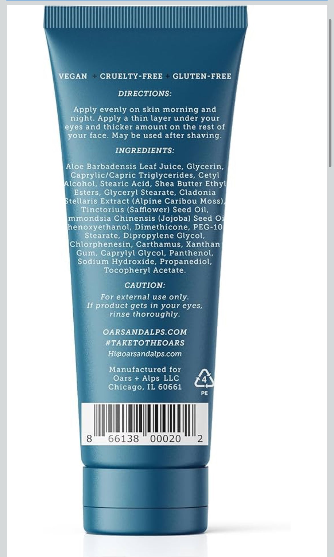 Oars + Alps Face Moisturizer and Eye Cream for Men, Hydrates Skin with Shea Butter and Jojoba Oil, Anti Aging, Vegan and Gluten Free