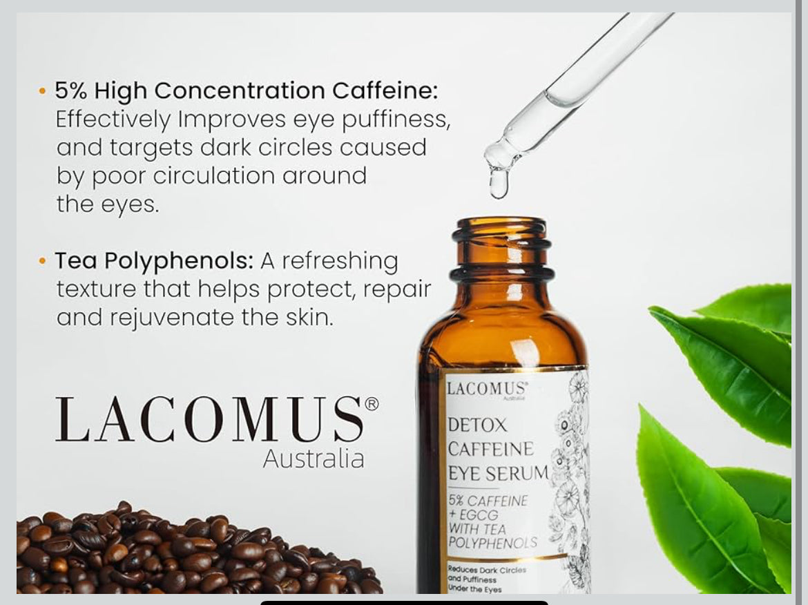 Advance Caffeine 5% + EGCG Serum for Brighter Eyes - Powerful Eye Contour Serum for Reduces Puffiness, Dark Circles, and Pigmentation - Hydrating and Smoothing Formula - LACOMUS Australia