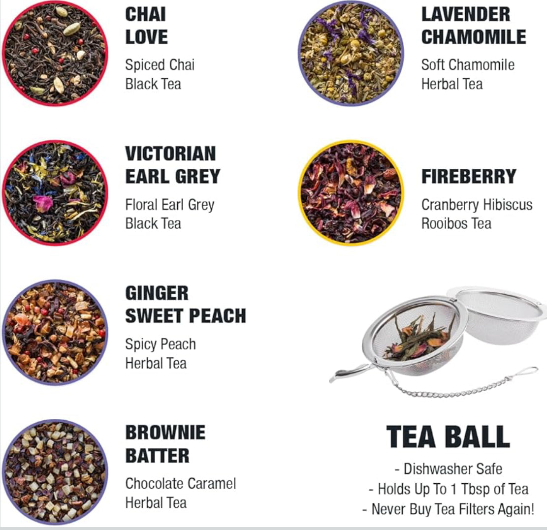 Tiesta Tea - Love & Warmth Loose Leaf Tea Gift Set, Loose Leaf, 6-Flavor Premium Variety Pack with Ball Strainer for Steeping, Brewing, and Enjoying, Valentines Day Assortment to Make Hot or Iced