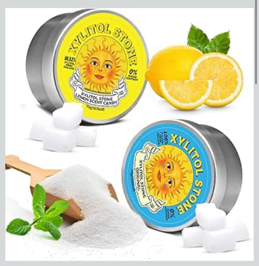 Xylitol Stone Sugar Free Candy - Vegan & Keto Friendly Unique Hard Candy - 100% Natural Flavor Candies - Gluten Free & Non-GMO Breath Freshener Low Calorie Mints - Pack of 2 (Original, Lemon)